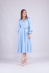 Midi Long-Sleeve Wrap-Neck Dress - Baby Blue