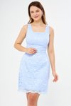 Bebe Mavi Mini Fransız Dantel Geniş Askılı Kare Yaka Abiye Elbise