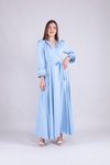 Bebe Mavi Uzun Kol Kruvaze Yaka Elbise