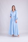 Bebe Mavi Uzun Kol Kruvaze Yaka Elbise