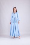 Bebe Mavi Uzun Kol Kruvaze Yaka Elbise