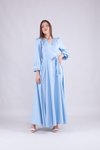 Bebe Mavi Uzun Kol Kruvaze Yaka Elbise