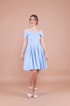 Bebe Mavisi Mini Askılı Pileli Düşük Omuz Detaylı Abiye Elbise