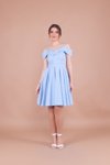 Bebe Mavisi Mini Askılı Pileli Düşük Omuz Detaylı Abiye Elbise