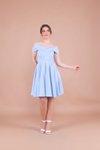 Bebe Mavisi Mini Askılı Pileli Düşük Omuz Detaylı Abiye Elbise