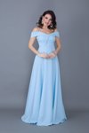 Bebe Mavisi Uzun Askılı Kloş Düşük Omuz Nişan Abiye