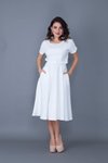 Beyaz Midi Yarasa Kol Beli Lastikli Cepli Elbise