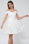 Mini Flared Pleated Strappy Boat Neck Evening Dress - White