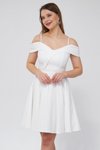 Beyaz Pileli Mini Kloş Askılı Kayık Yaka Abiye Elbise