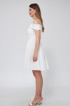 Beyaz Pileli Mini Kloş Askılı Kayık Yaka Abiye Elbise