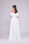 Beyaz Uzun Askılı Kayık Yaka Püskül Detay Abiye Elbise