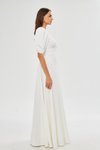 Beyaz Uzun Balon Kol V Yaka Korsaj Kemer Detaylı Abiye Elbise