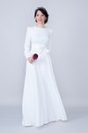 Beyaz Uzun Beli Büzgülü Kuşaklı Yuvarlak Yaka Abiye Elbise