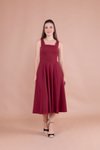 Bordo Midi Kare Yaka Elbise