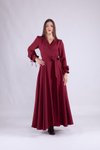 Bordo Uzun Kol Kruvaze Yaka Elbise