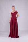 Bordo Uzun Omuz Detay Askılı Abiye Elbise