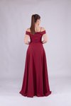 Bordo Uzun Omuz Detay Askılı Abiye Elbise