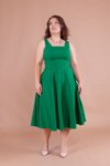Çimen Yeşili Büyük Beden Midi Kare Yaka Elbise