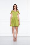 Fıstık Yeşil Mini Kloş Pileli Ayarlanabilir Askılı Fırfır Detay Abiye Elbise