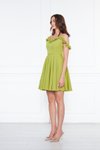 Fıstık Yeşil Mini Kloş Pileli Ayarlanabilir Askılı Fırfır Detay Abiye Elbise