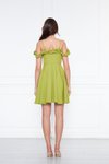Fıstık Yeşil Mini Kloş Pileli Ayarlanabilir Askılı Fırfır Detay Abiye Elbise