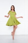 Fıstık Yeşil Mini Kloş Pileli Ayarlanabilir Askılı Fırfır Detay Abiye Elbise