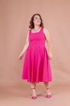 Plus Size Midi Square Neck Dress - Fuchsia