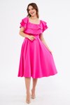 Fuşya Midi Düşük Omuz Fırfır Yaka Elbise