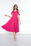 Midi Flared Pleated Adjustable-Strap Evening Dress - Fuchsia