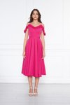 Fuşya Midi Kloş Pileli Ayarlanabilir Askılı Abiye Elbise
