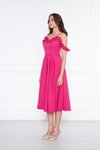 Fuşya Midi Kloş Pileli Ayarlanabilir Askılı Abiye Elbise