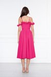 Fuşya Midi Kloş Pileli Ayarlanabilir Askılı Abiye Elbise