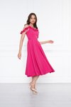 Fuşya Midi Kloş Pileli Ayarlanabilir Askılı Abiye Elbise