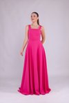 Long Square Neck Evening Dress - Fuchsia