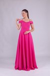 Fuşya Uzun Straplez Askılı Omuz Detay Abiye Elbise