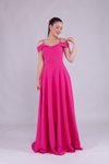 Fuşya Uzun Straplez Askılı Omuz Detay Abiye Elbise