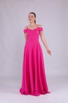 Fuşya Uzun Straplez Askılı Omuz Detay Abiye Elbise