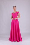 Fuşya Uzun Straplez Askılı Omuz Detay Abiye Elbise