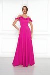 Long Strapless Flared Ruffle-Detail Evening Dress - Fuchsia