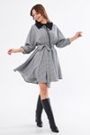 Gri Ekose Mini Kloş Beli Lastikli Demonte Siyah Yaka Hediyeli Elbise