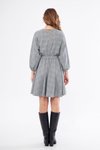 Gri Ekose Mini Kloş Beli Lastikli Demonte Siyah Yaka Hediyeli Elbise