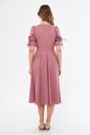 Gül Kurusu Midi Kısa Kol Kruvaze Yaka Büzgülü Kuşaklı Abiye Elbise
