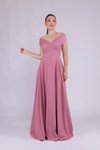 Long Boat-Neck Evening Dress - Dusty Rose