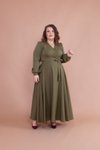 Haki Büyük Beden Uzun Elbise