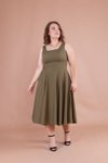 Midi Plus Size Square Neck Dress - Khaki