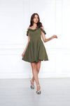 Mini Flared Pleated Adjustable Strap Ruffle Detail Evening Dress - Olive Green