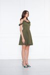 Haki Mini Pileli Kloş Ayarlanabilir Askılı Yaka Fırfır Detay Abiye Elbise