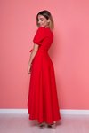 Kırmızı Asimetrik Kesim Önü Kısa Arkası Uzun Kruvaze Yaka Abiye Elbise