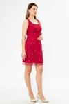 Kırmızı Kelebek Dantel Mini Boyutlu Kare Yaka Abiye Elbise