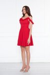 Kırmızı Mini Ayarlanabilir Askılı Fırfır Detay Kloş Abiye Elbise